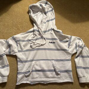 Hollister Women's Hoodie Sweatshirt Cropped White Striped, Size X-Small